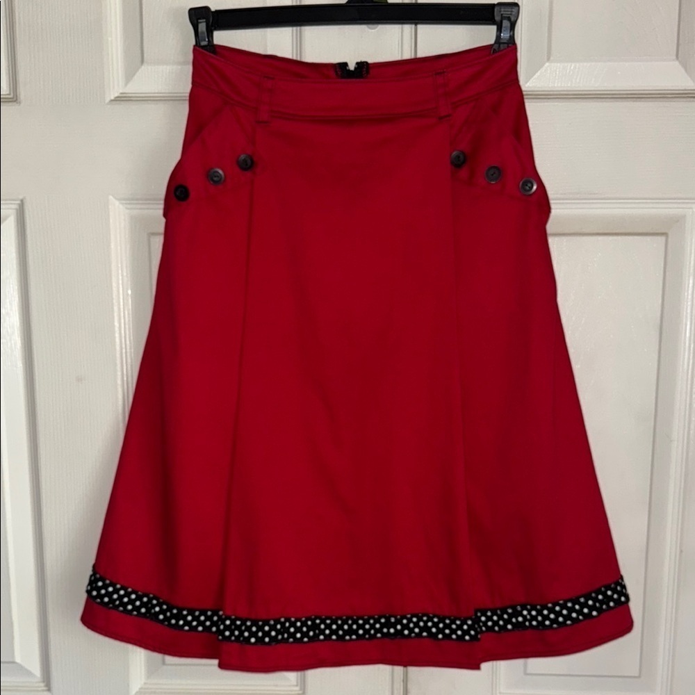 Pinky Pinups Red Polka Dot Trimmed A Line Skirt